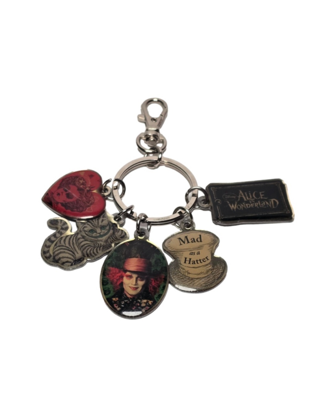 Disney Alice In Wonderland 2010 Movie Charm Keychain Mad Hatter Cheshire Cat